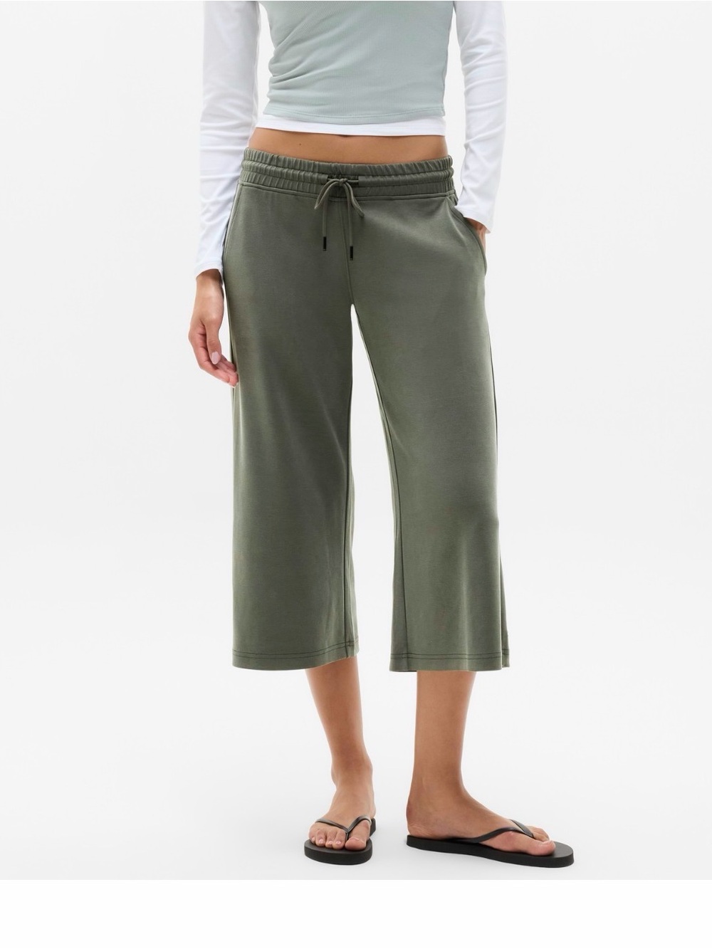 Athleta Gray Cropped Wide-Leg Drawstring Pants